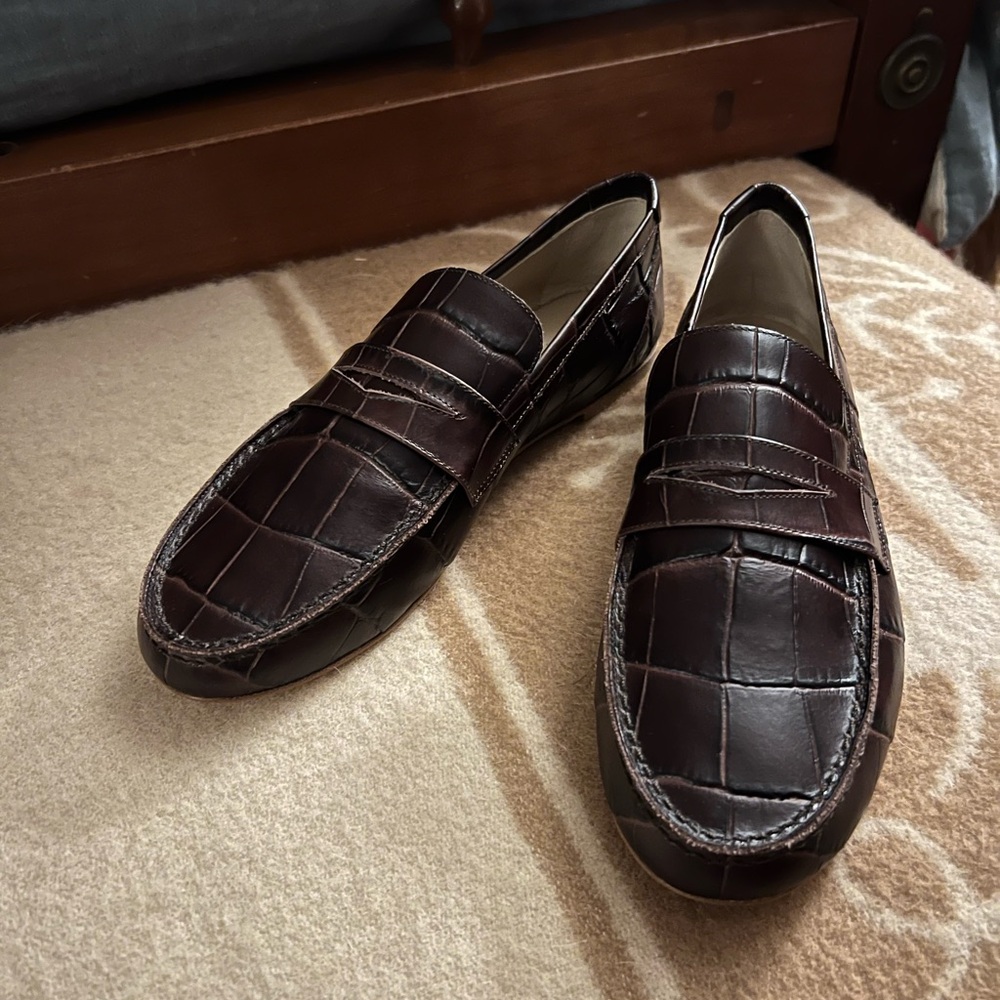 New, never worn Jamie Haller penny loafers. Espresso Croc. 36